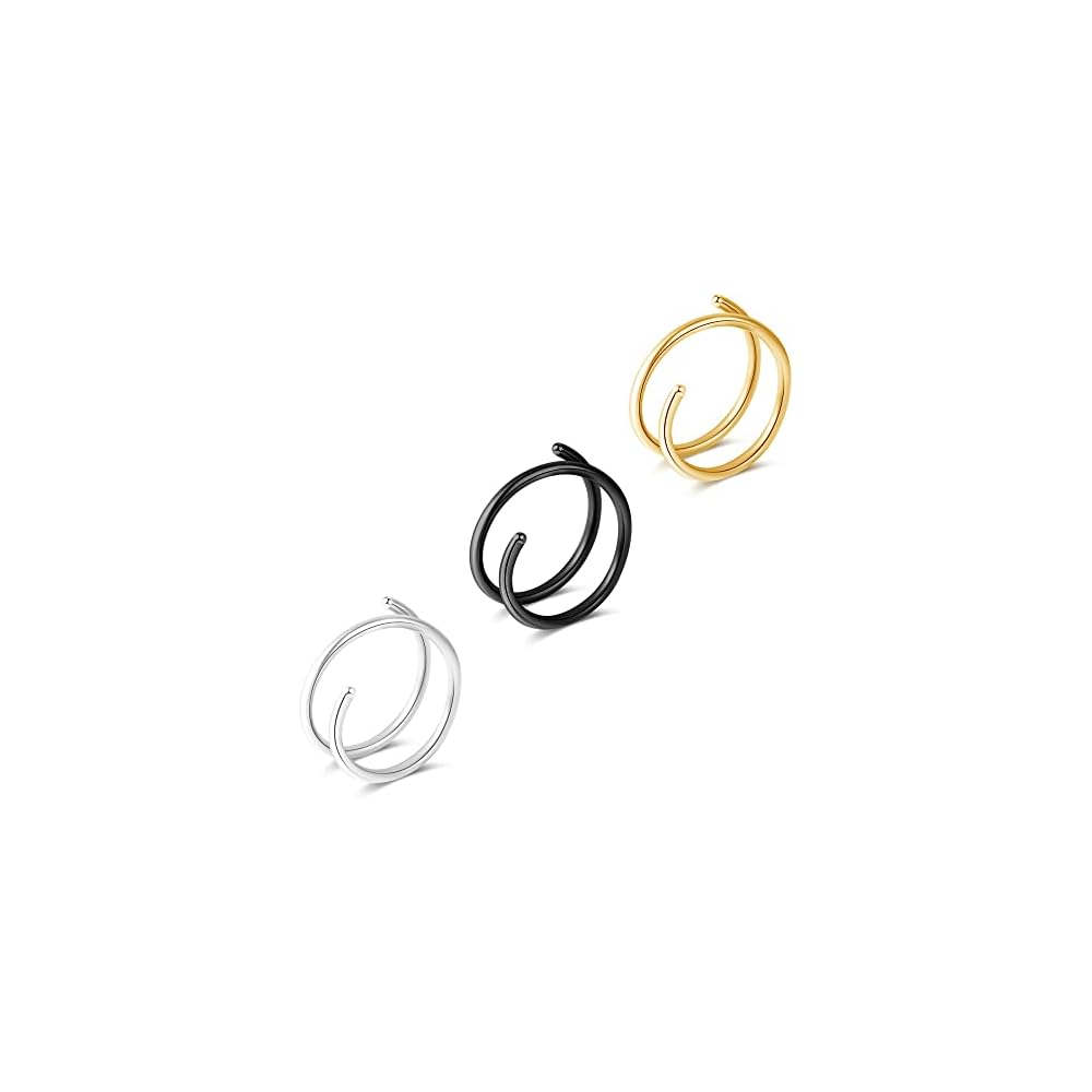 1-15PCS Double Hoop Nose Ring for Single Piercing 18G 20G 22G Spiral Nose Rings Hoops 18 20 22 Gauge Surgical Steel Twist Nose Piercing Jewelry Nostril for Women Girls Men Hypoallergenic Pack Easy Bendable 6mm 8mm 10mm