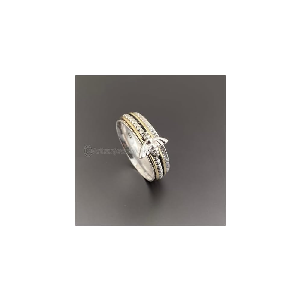 Spinner Silver Ring, Honey Bee Silver Spinner Ring, 925 Silver Ring, Handmade Silver Ring, Wide Spinner Ring, Mediation Spinner Ring, Unique Spinner Ring, Fidget Ring Women, Gift For Mom