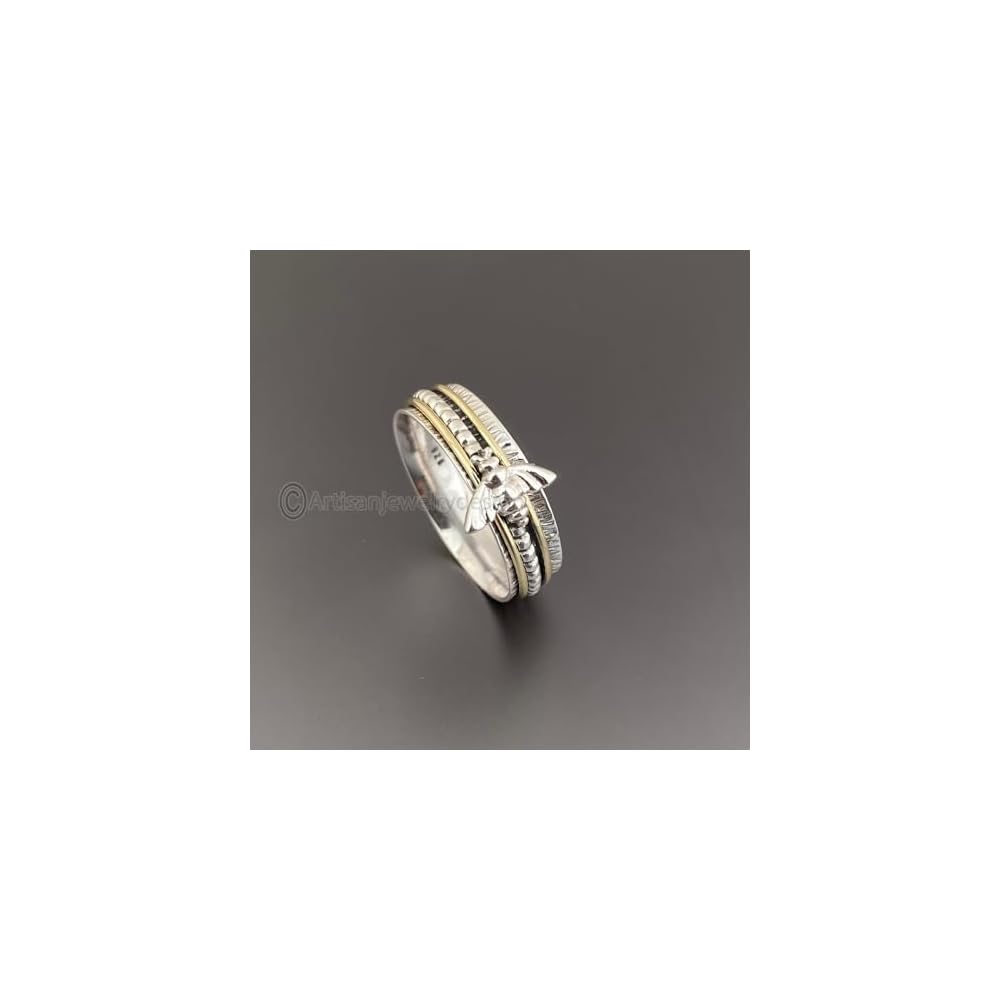 Spinner Silver Ring, Honey Bee Silver Spinner Ring, 925 Silver Ring, Handmade Silver Ring, Wide Spinner Ring, Mediation Spinner Ring, Unique Spinner Ring, Fidget Ring Women, Gift For Mom