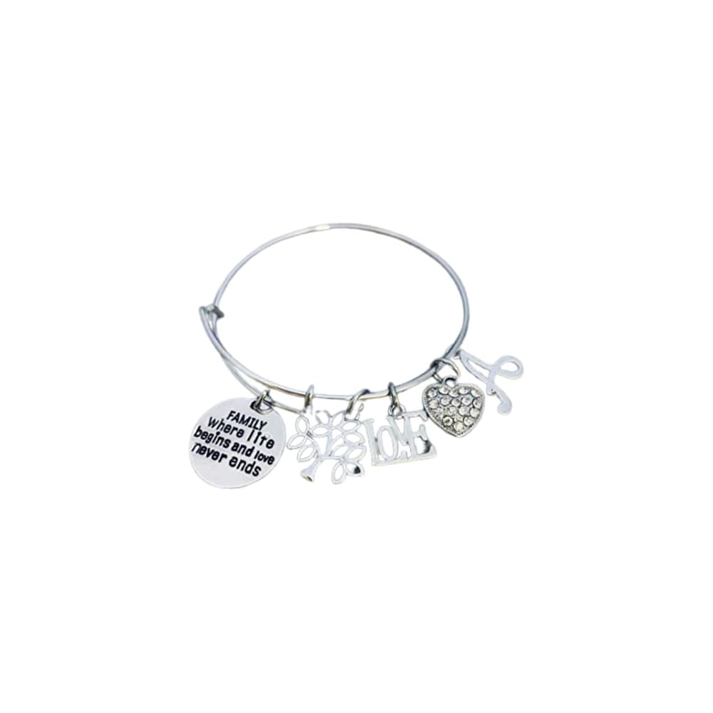 Personalized Family Tree Bracelet, Family Where Life Begins And Love Never Ends Bangle for Women