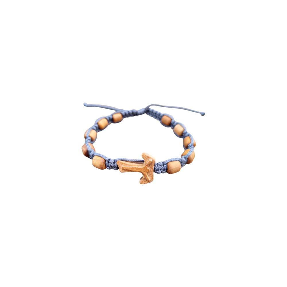 St Francis Of Assisi Tau Cross Charm With Ten Prayer Beads One Decade Rosary Bracelet