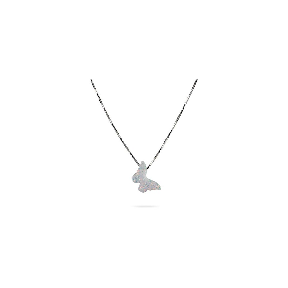 AVNIS Opal Butterfly Necklace Gift for Women Girl Teens Delicate Synthetic Opal jewelry Sterling Silver 925 Box Chain 16"+extension