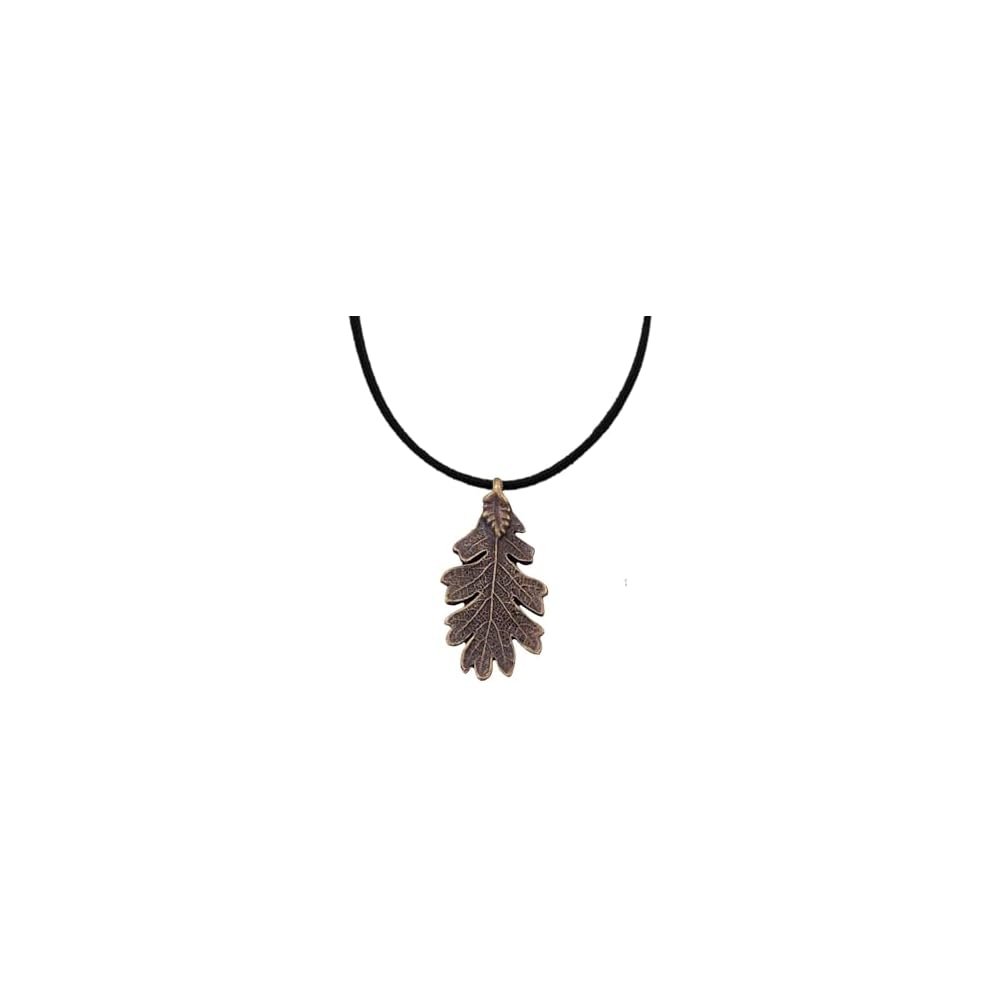 Oak Leaf Necklace Bronze Plated Oak Leaf Synthetic Suede Cord Long Necklace Woodland Treasure Jewelry Party Costume Accessory