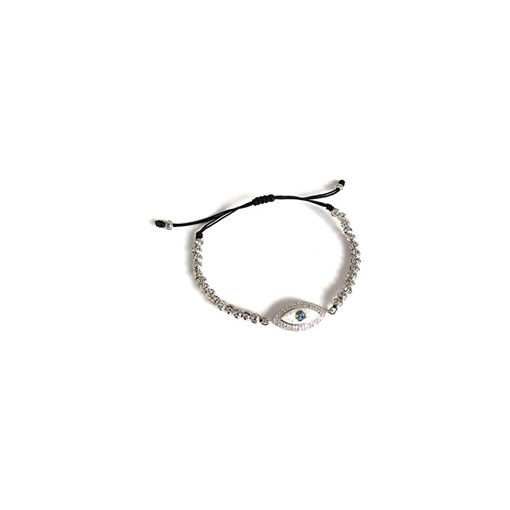 Evil Eye Cubic Zirconia Adjustable Silver Tone Bracelet