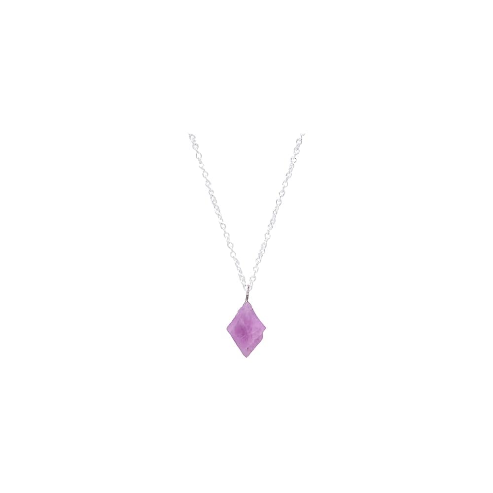 Raw Rough Pink Kunzite Gemstone Pendant, Handmade Necklace, Healing Stone, Natural Chakra Crystal, Hypoallergenic Silver Jewelry 18 inch, Birthday, Wedding, Anniversary, Gift for Women