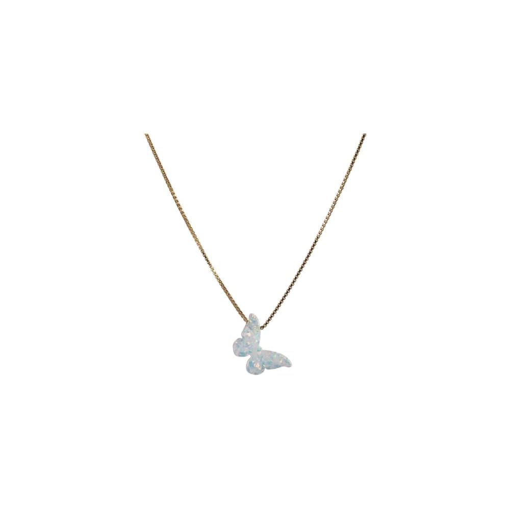 AVNIS Opal Butterfly Necklace Gift for Women Girl Teens Delicate Synthetic Opal jewelry Sterling Silver 925 Box Chain 16"+extension