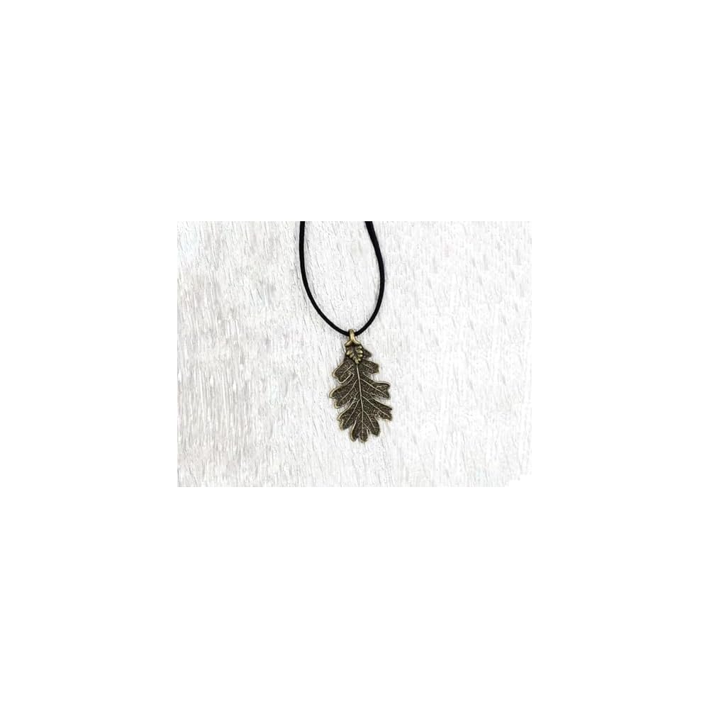 Oak Leaf Necklace Bronze Plated Oak Leaf Synthetic Suede Cord Long Necklace Woodland Treasure Jewelry Party Costume Accessory