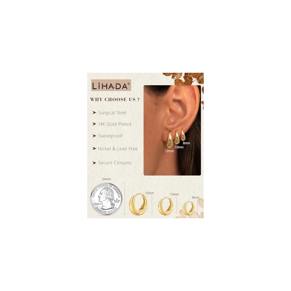 Surgical Steel Small Gold Huggie Hoop Earrings for Women Hypoallergenic