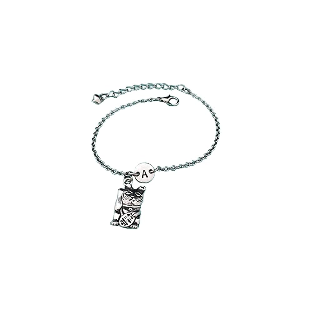 Japanese cat charm bracelet, japanese cat charm, adjustable bracelet, animal, personalized bracelet, initial bracelet, monogram