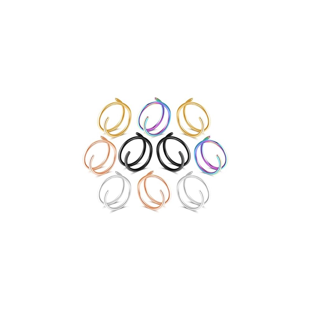 1-15PCS Double Hoop Nose Ring for Single Piercing 18G 20G 22G Spiral Nose Rings Hoops 18 20 22 Gauge Surgical Steel Twist Nose Piercing Jewelry Nostril for Women Girls Men Hypoallergenic Pack Easy Bendable 6mm 8mm 10mm