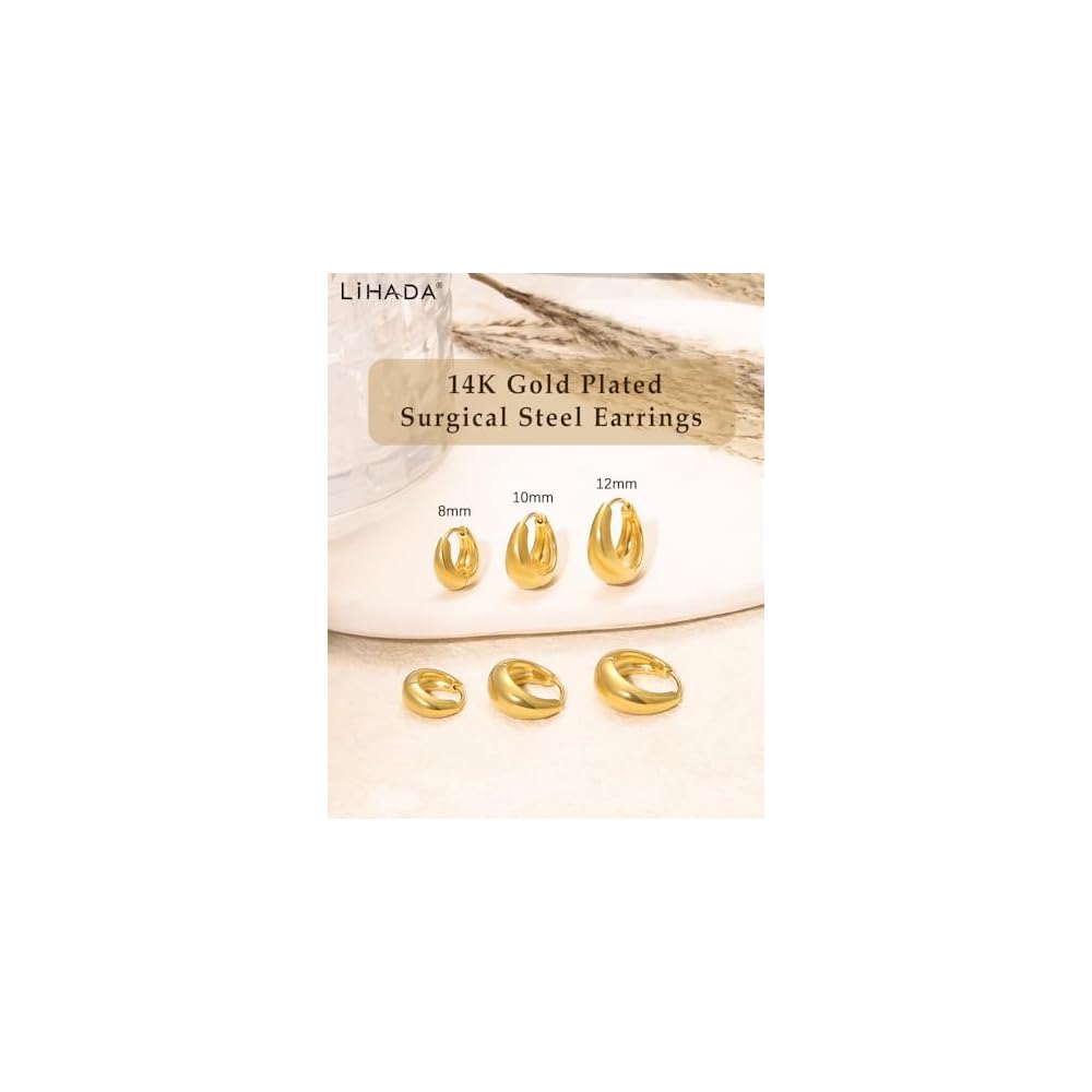 Surgical Steel Small Gold Huggie Hoop Earrings for Women Hypoallergenic