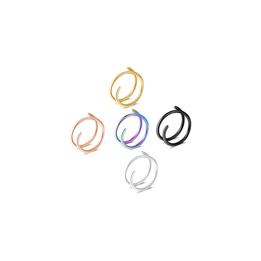 1-15PCS Double Hoop Nose Ring for Single Piercing 18G 20G 22G Spiral Nose Rings Hoops 18 20 22 Gauge Surgical Steel Twist Nose Piercing Jewelry Nostril for Women Girls Men Hypoallergenic Pack Easy Bendable 6mm 8mm 10mm