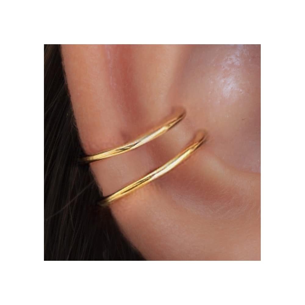 Set Of Two Double Fake Conch Piercings - 18 Gauge Faux Conch Rings, Gold Fake Conch Hoops - 14K Gold Filled Fake Conch Jewelry