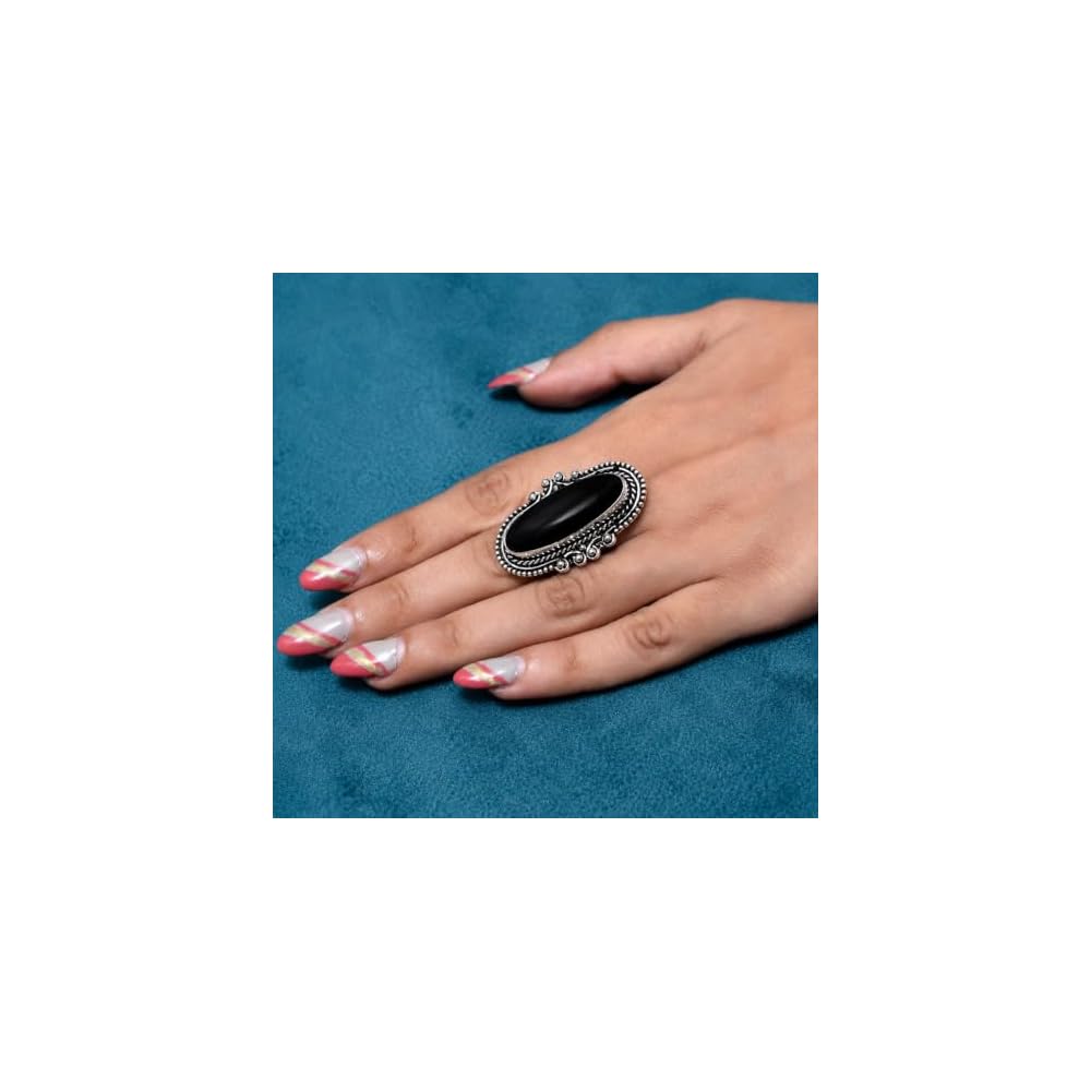 925 Sterling Silver Blue Copper Turquoise Ring for Women Handmade Oval Statement Ring with Purple Turquoise Black Onyx Option, Vintage Boho Jewelry Gift
