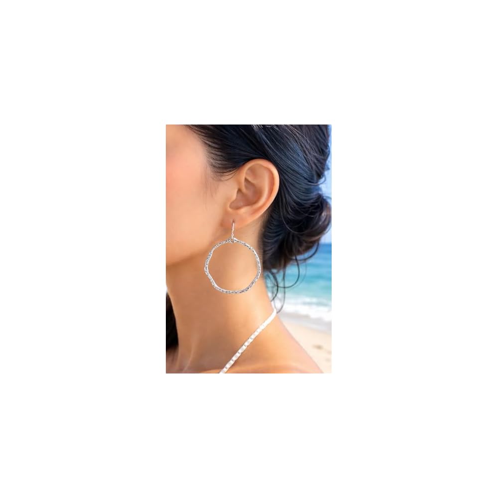 Large Hammered Wavy Hoops on Sterling Silver Earrings Boho Bohemian