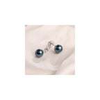 Black Pearl Stud Earrings Security Screw Back Akoya Round Pearl