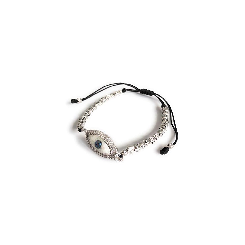 Evil Eye Cubic Zirconia Adjustable Silver Tone Bracelet