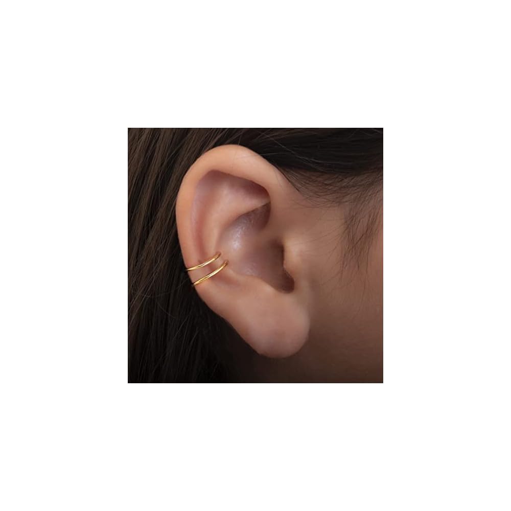 Set Of Two Double Fake Conch Piercings - 18 Gauge Faux Conch Rings, Gold Fake Conch Hoops - 14K Gold Filled Fake Conch Jewelry