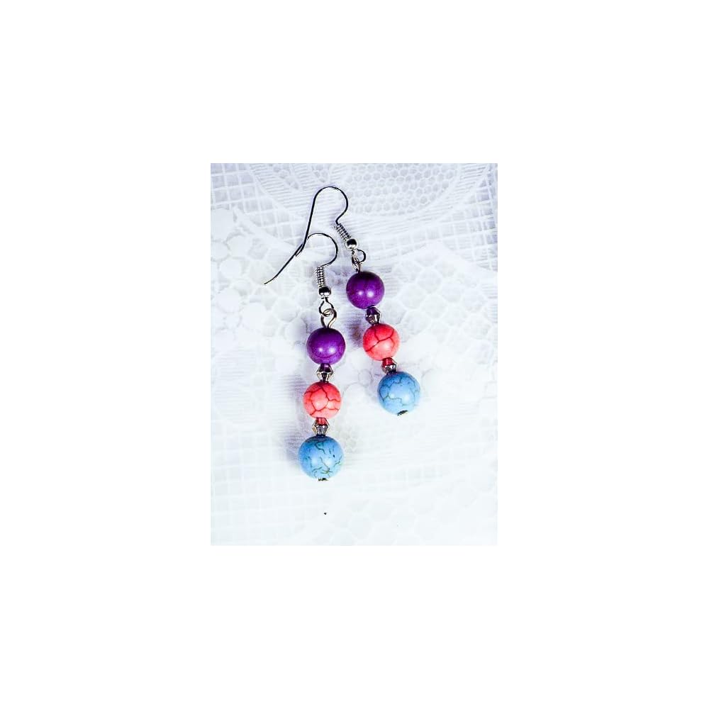 Cynthia Lynn "ARIZONA SUNRISE" Turquoise Blue and Multi-Color Howlite Beaded Drop Earrings