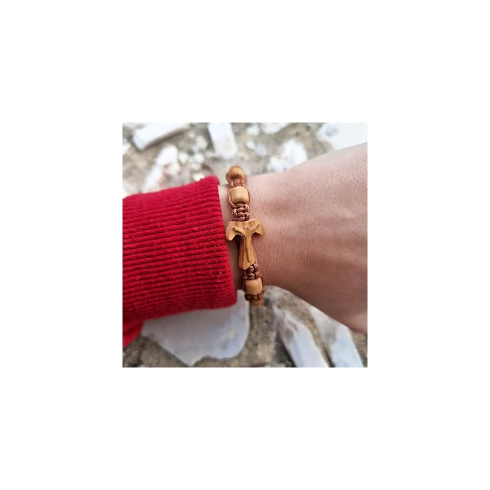 St Francis Of Assisi Tau Cross Charm With Ten Prayer Beads One Decade Rosary Bracelet