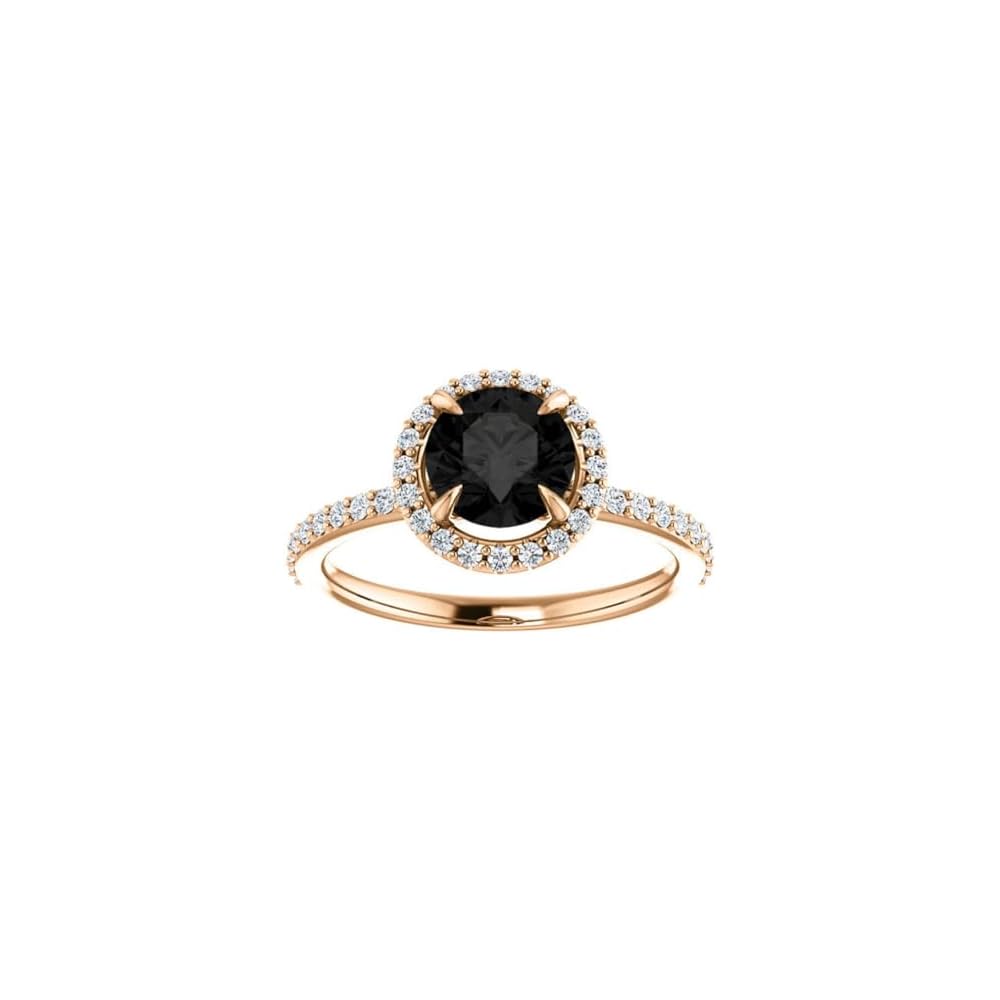 1CT-3CT Round Cut Black Diamond Engagement Ring Halo Black Onyx Anniversary Ring for Women Promise Gifts for Her 925 Silver/10K/14K/18K Gold