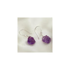 Gempires Raw Purple Amethyst Crystal Gemstone Earrings February Birthstone Jewelry Hypoallergenic Silver Plated Minimalist Everyday Wear Dangling Earrings For Women