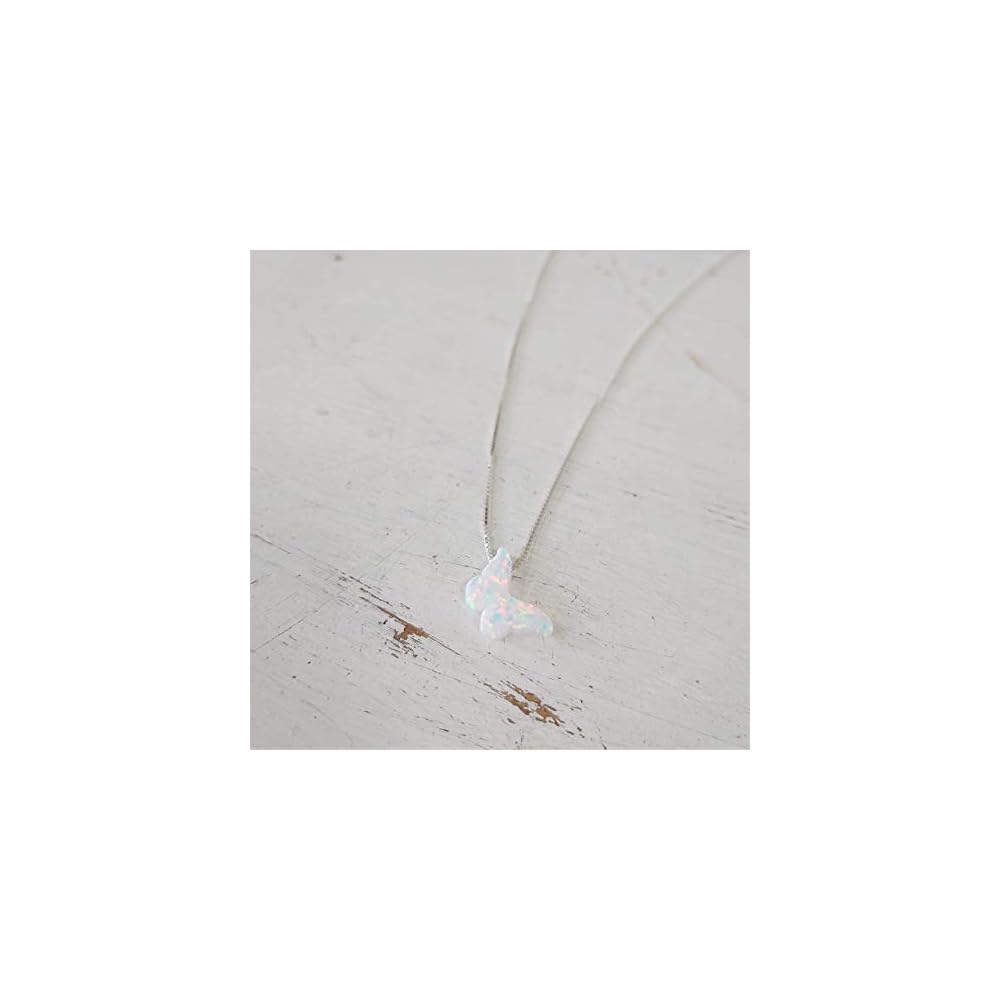 AVNIS Opal Butterfly Necklace Gift for Women Girl Teens Delicate Synthetic Opal jewelry Sterling Silver 925 Box Chain 16"+extension