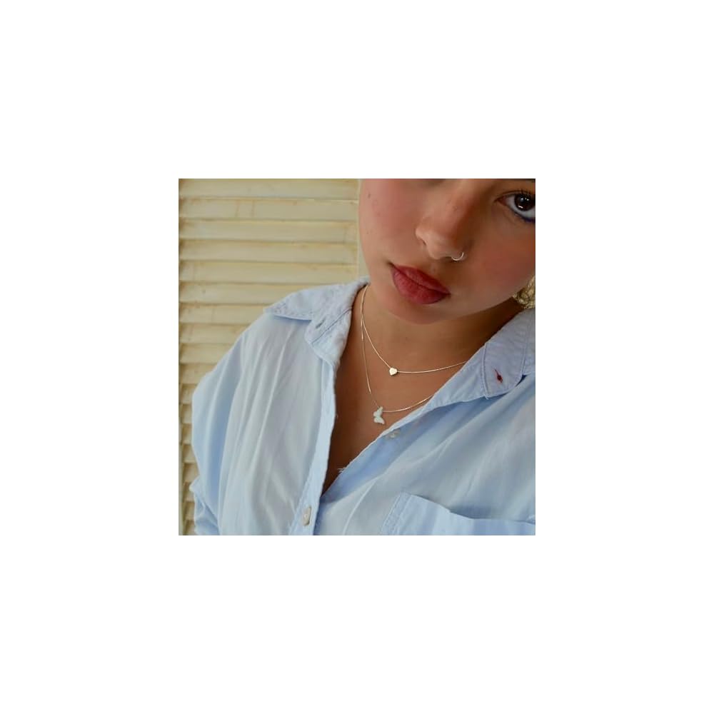 AVNIS Opal Butterfly Necklace Gift for Women Girl Teens Delicate Synthetic Opal jewelry Sterling Silver 925 Box Chain 16"+extension