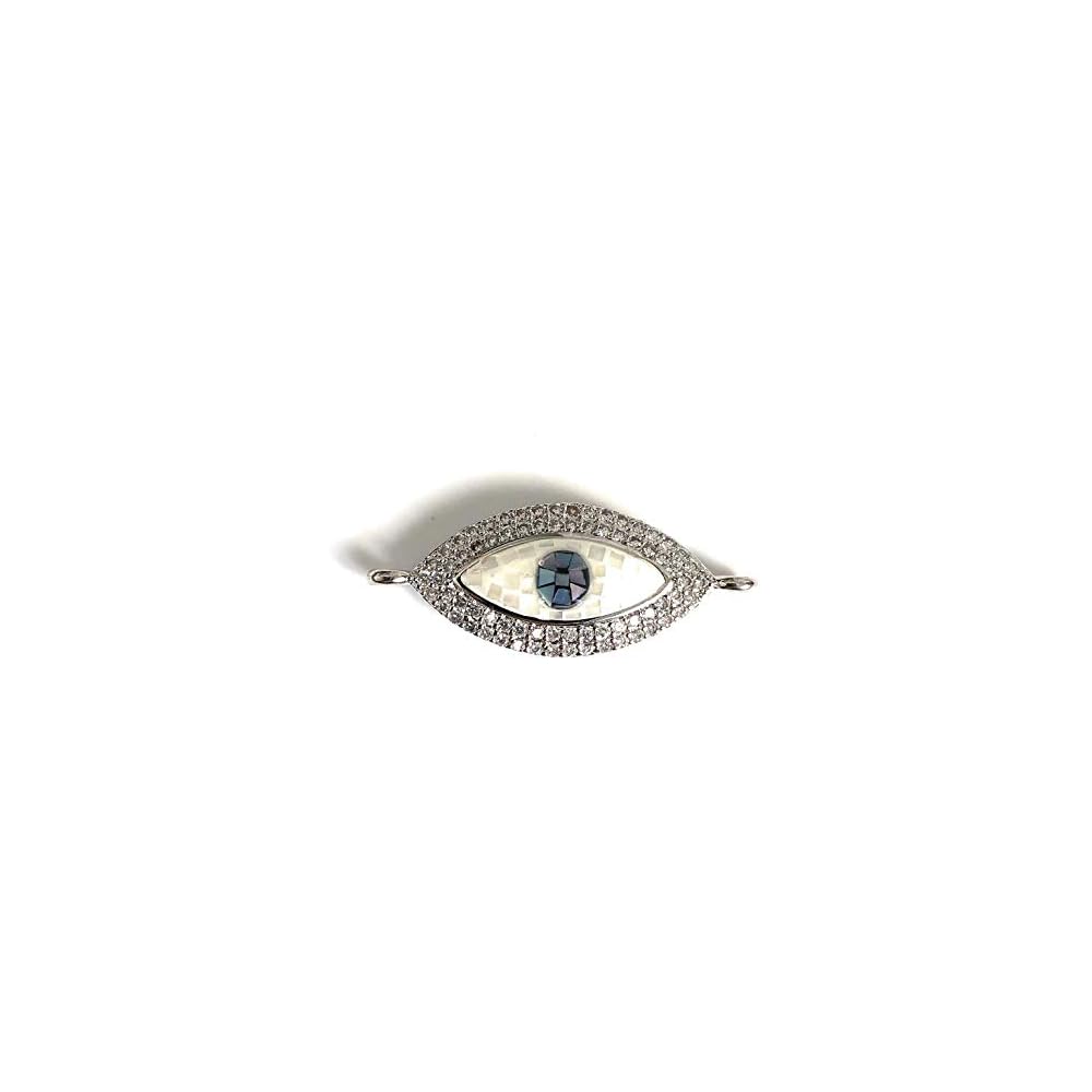 Evil Eye Cubic Zirconia Adjustable Silver Tone Bracelet