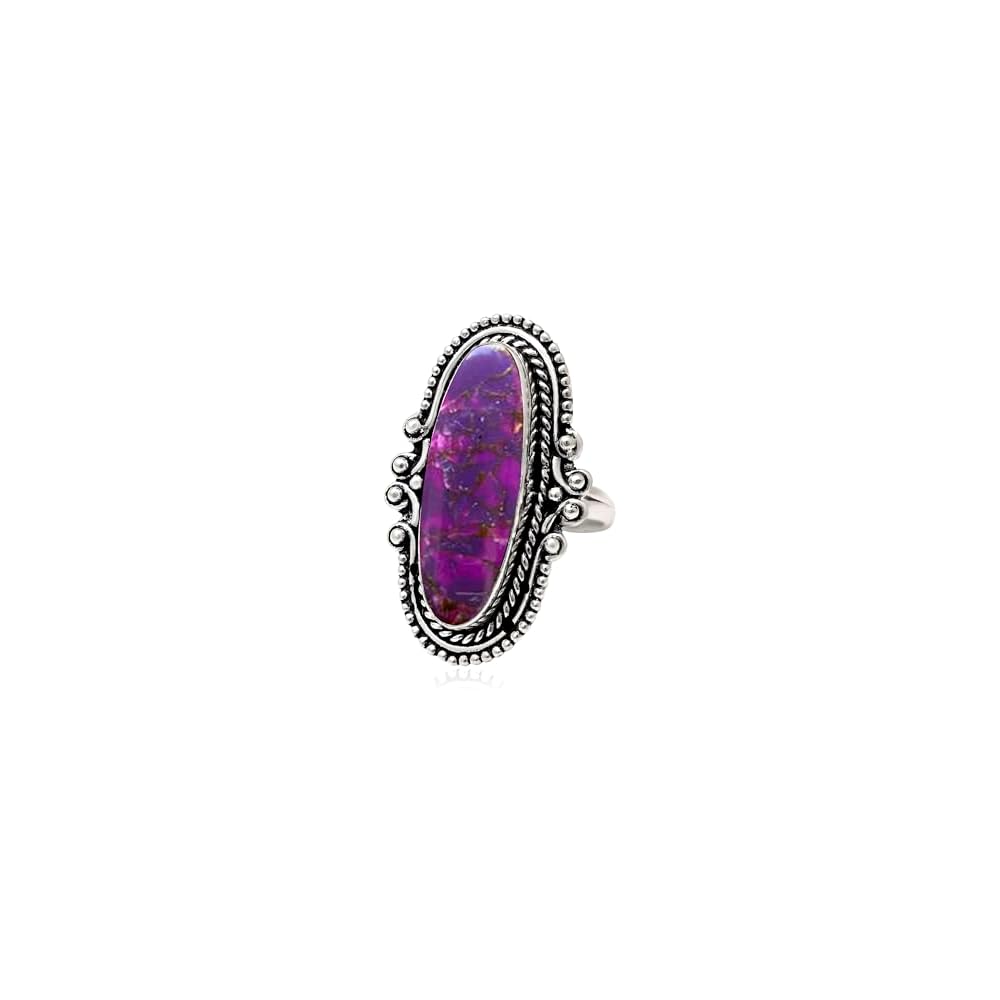 925 Sterling Silver Blue Copper Turquoise Ring for Women Handmade Oval Statement Ring with Purple Turquoise Black Onyx Option, Vintage Boho Jewelry Gift
