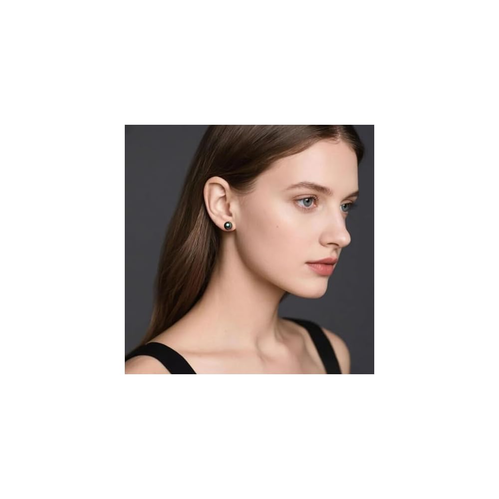 Black Pearl Stud Earrings Security Screw Back Akoya Round Pearl