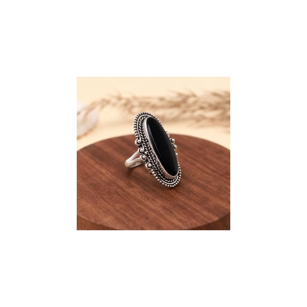 925 Sterling Silver Blue Copper Turquoise Ring for Women Handmade Oval Statement Ring with Purple Turquoise Black Onyx Option, Vintage Boho Jewelry Gift