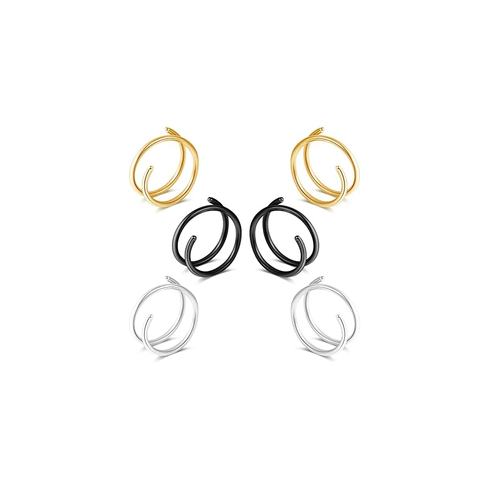 1-15PCS Double Hoop Nose Ring for Single Piercing 18G 20G 22G Spiral Nose Rings Hoops 18 20 22 Gauge Surgical Steel Twist Nose Piercing Jewelry Nostril for Women Girls Men Hypoallergenic Pack Easy Bendable 6mm 8mm 10mm