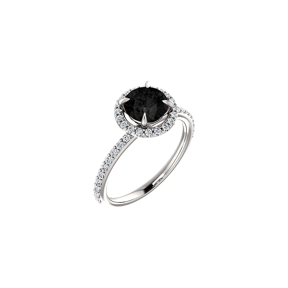1CT-3CT Round Cut Black Diamond Engagement Ring Halo Black Onyx Anniversary Ring for Women Promise Gifts for Her 925 Silver/10K/14K/18K Gold