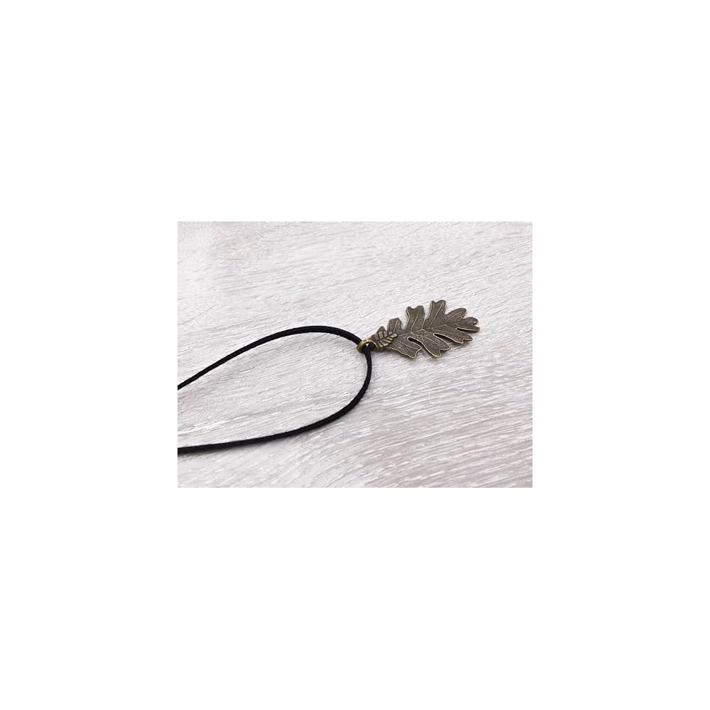 Oak Leaf Necklace Bronze Plated Oak Leaf Synthetic Suede Cord Long Necklace Woodland Treasure Jewelry Party Costume Accessory