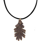 Oak Leaf Necklace Bronze Plated Oak Leaf Synthetic Suede Cord Long Necklace Woodland Treasure Jewelry Party Costume Accessory