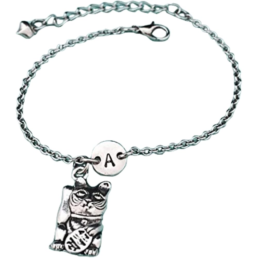 Japanese cat charm bracelet, japanese cat charm, adjustable bracelet, animal, personalized bracelet, initial bracelet, monogram