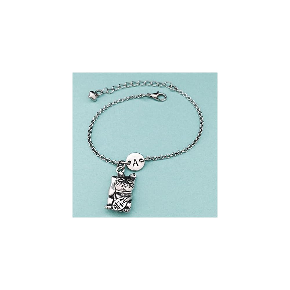 Japanese cat charm bracelet, japanese cat charm, adjustable bracelet, animal, personalized bracelet, initial bracelet, monogram