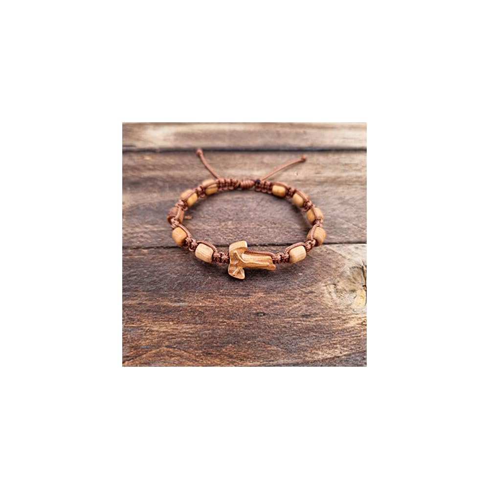 St Francis Of Assisi Tau Cross Charm With Ten Prayer Beads One Decade Rosary Bracelet