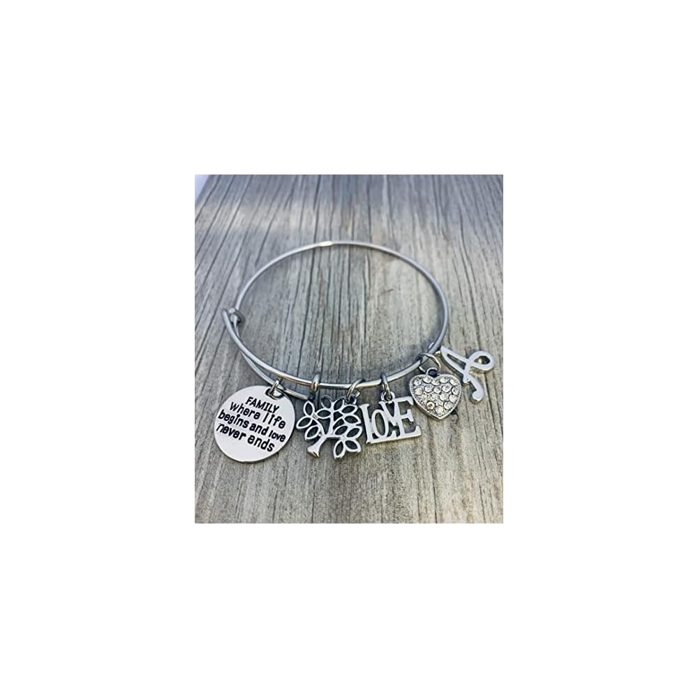 Personalized Family Tree Bracelet, Family Where Life Begins And Love Never Ends Bangle for Women