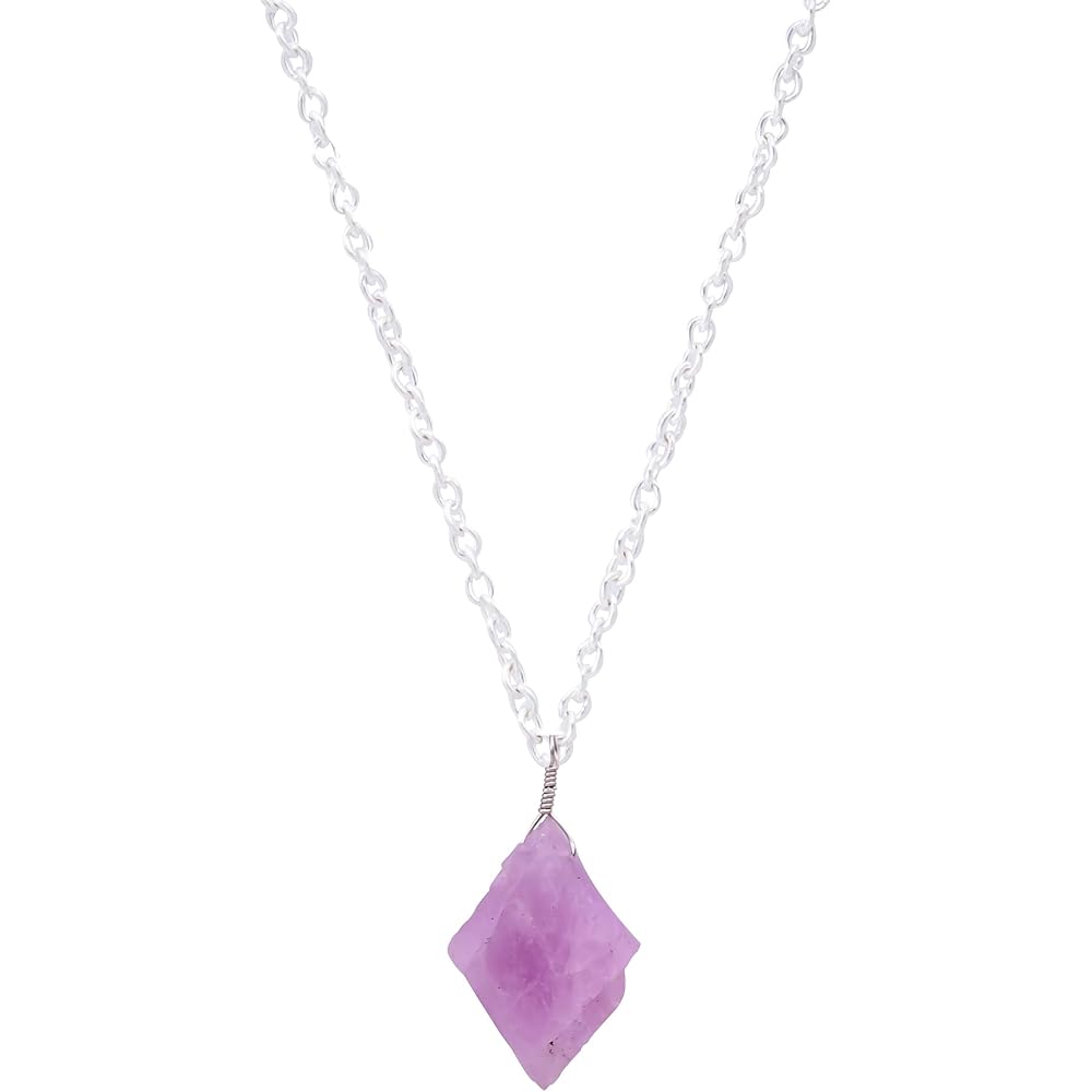 Raw Rough Pink Kunzite Gemstone Pendant, Handmade Necklace, Healing Stone, Natural Chakra Crystal, Hypoallergenic Silver Jewelry 18 inch, Birthday, Wedding, Anniversary, Gift for Women