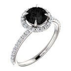 1CT-3CT Round Cut Black Diamond Engagement Ring Halo Black Onyx Anniversary Ring for Women Promise Gifts for Her 925 Silver/10K/14K/18K Gold