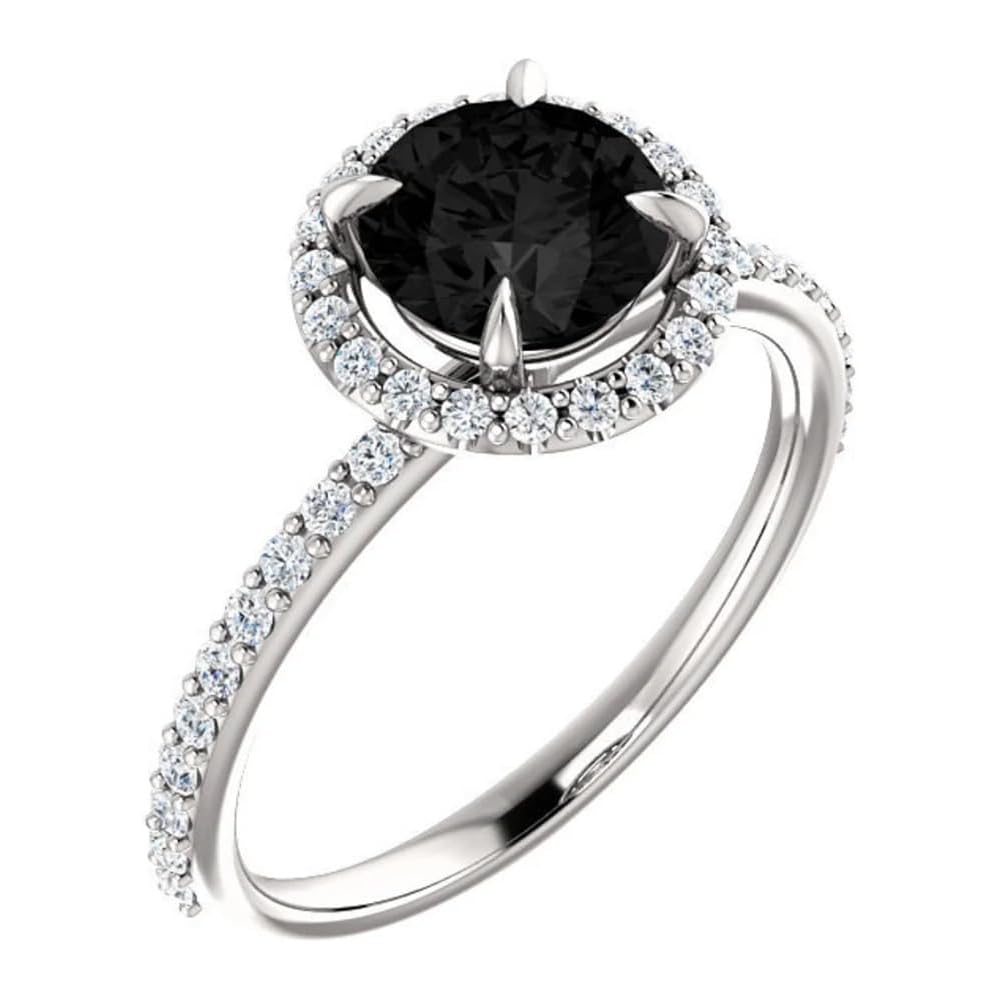 1CT-3CT Round Cut Black Diamond Engagement Ring Halo Black Onyx Anniversary Ring for Women Promise Gifts for Her 925 Silver/10K/14K/18K Gold