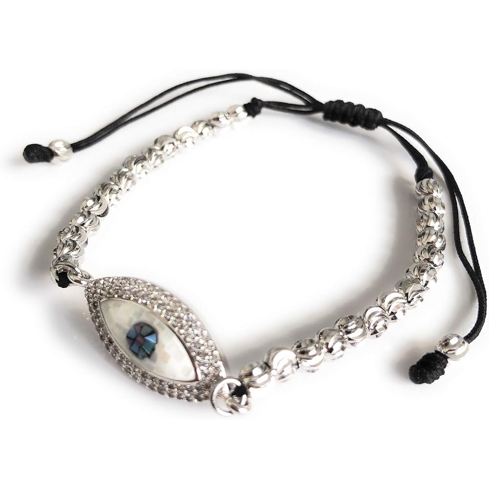 Evil Eye Cubic Zirconia Adjustable Silver Tone Bracelet