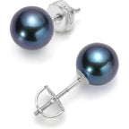 Black Pearl Stud Earrings Security Screw Back Akoya Round Pearl