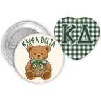 Kappa Delta Pin Set, KD Teddy Bear and Gingham Heart Sorority Buttons