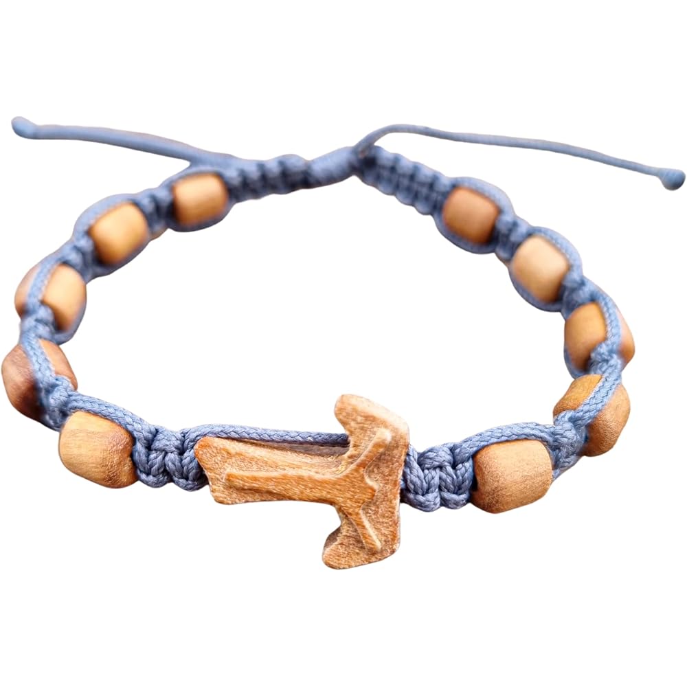 St Francis Of Assisi Tau Cross Charm With Ten Prayer Beads One Decade Rosary Bracelet